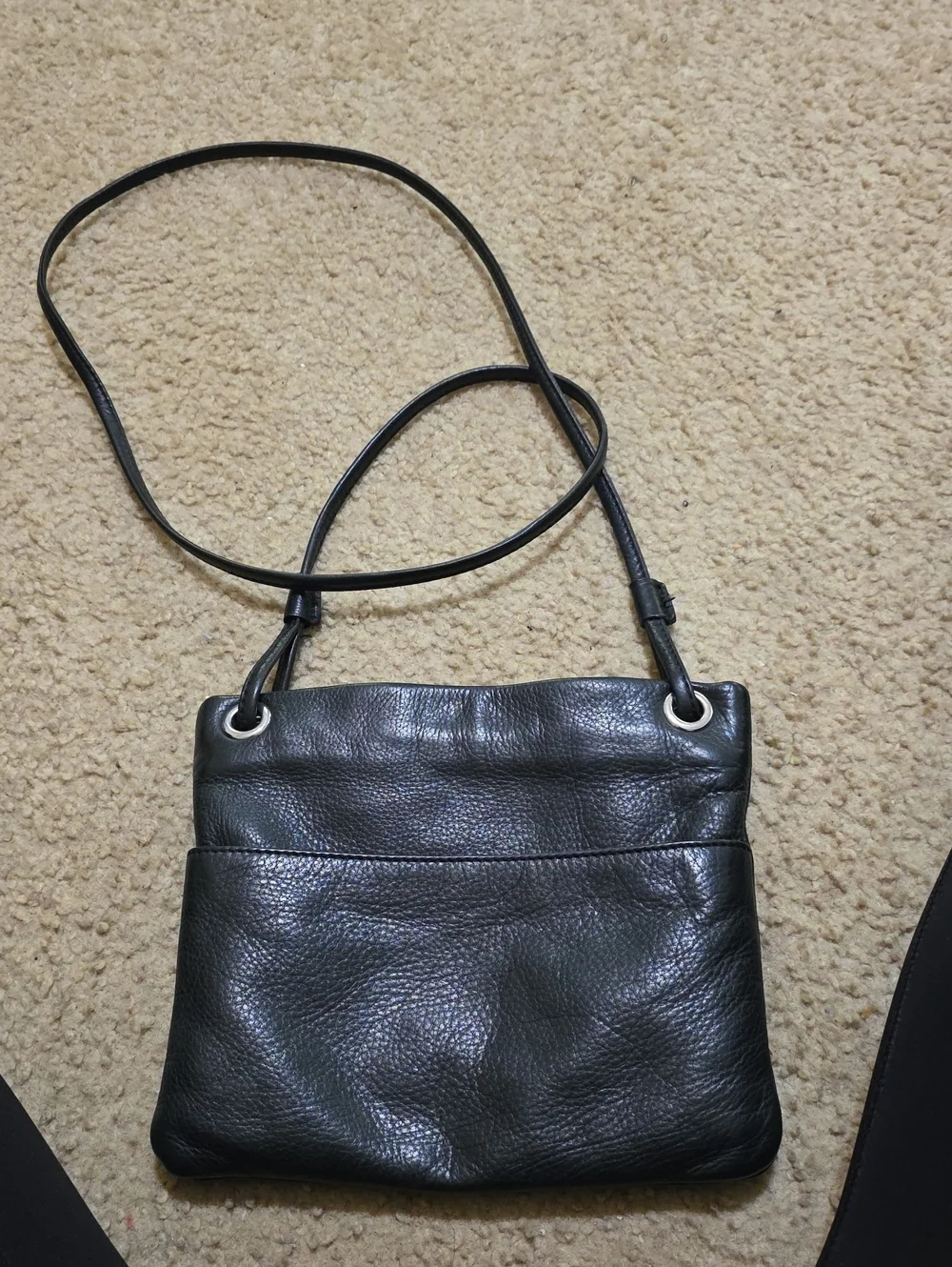 Margot Black Leather Shoulder Bag with Zip Pocket